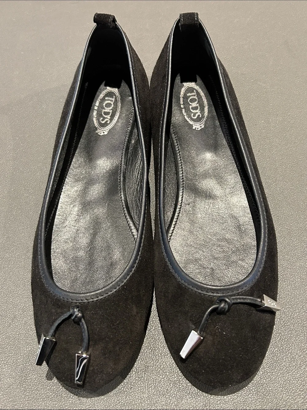 Tod's Black Suede Bow Ballet Flats